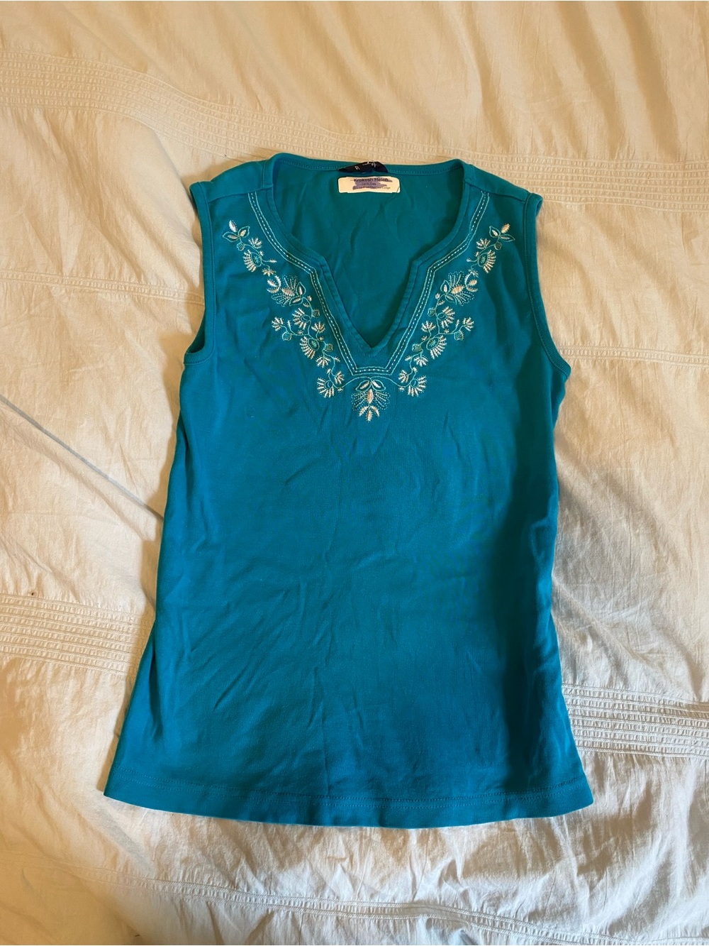 Y2K Teal Embroidered V-Neck Women's Top